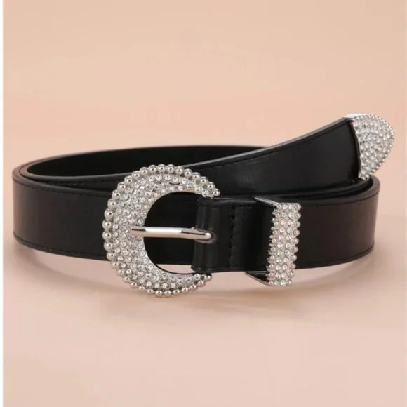 By Design | Accessories | Vegan Black Leather Rhinestone 